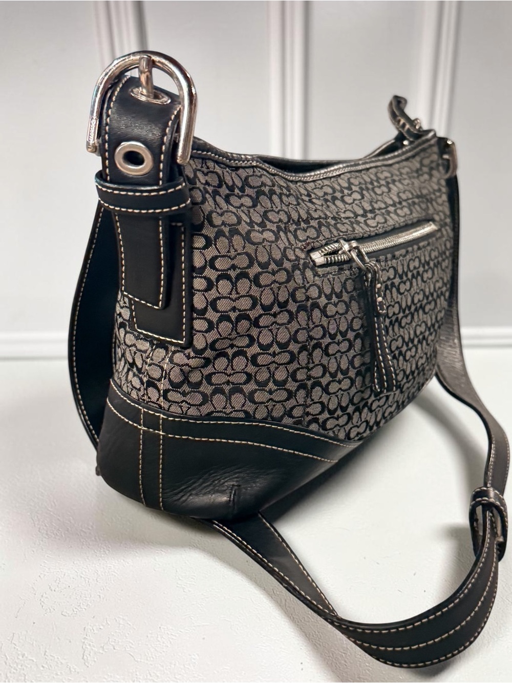 Coach Black/Gray Signature C Monogram Y2K Jacquard Soho Hobo Shoulder Bag - Picture 4 of 16